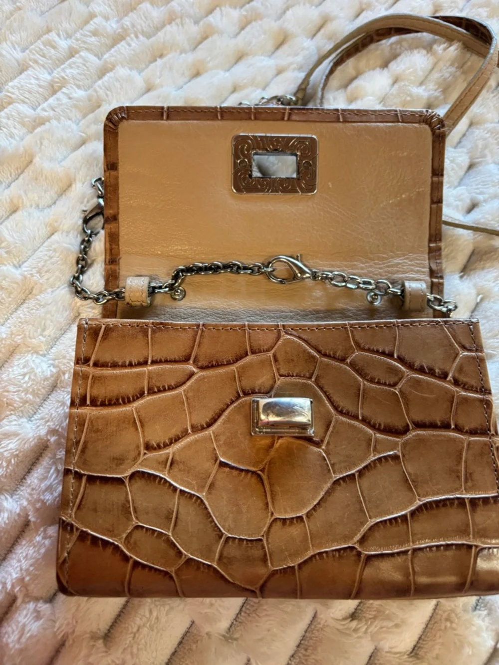 Brighton Brown Croc Embossed Leather Mini Crossbody Wallet Clutch